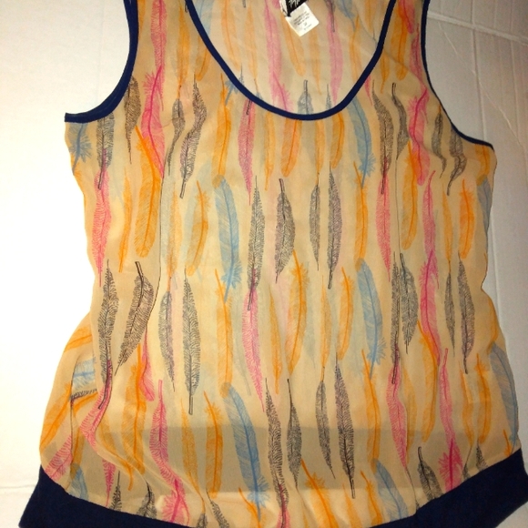 ☆Like New☆LORD & TAYLOR☆Juniors Neon Sheer Feather Print Tank☆So Pretty☆Medium - Picture 7 of 12